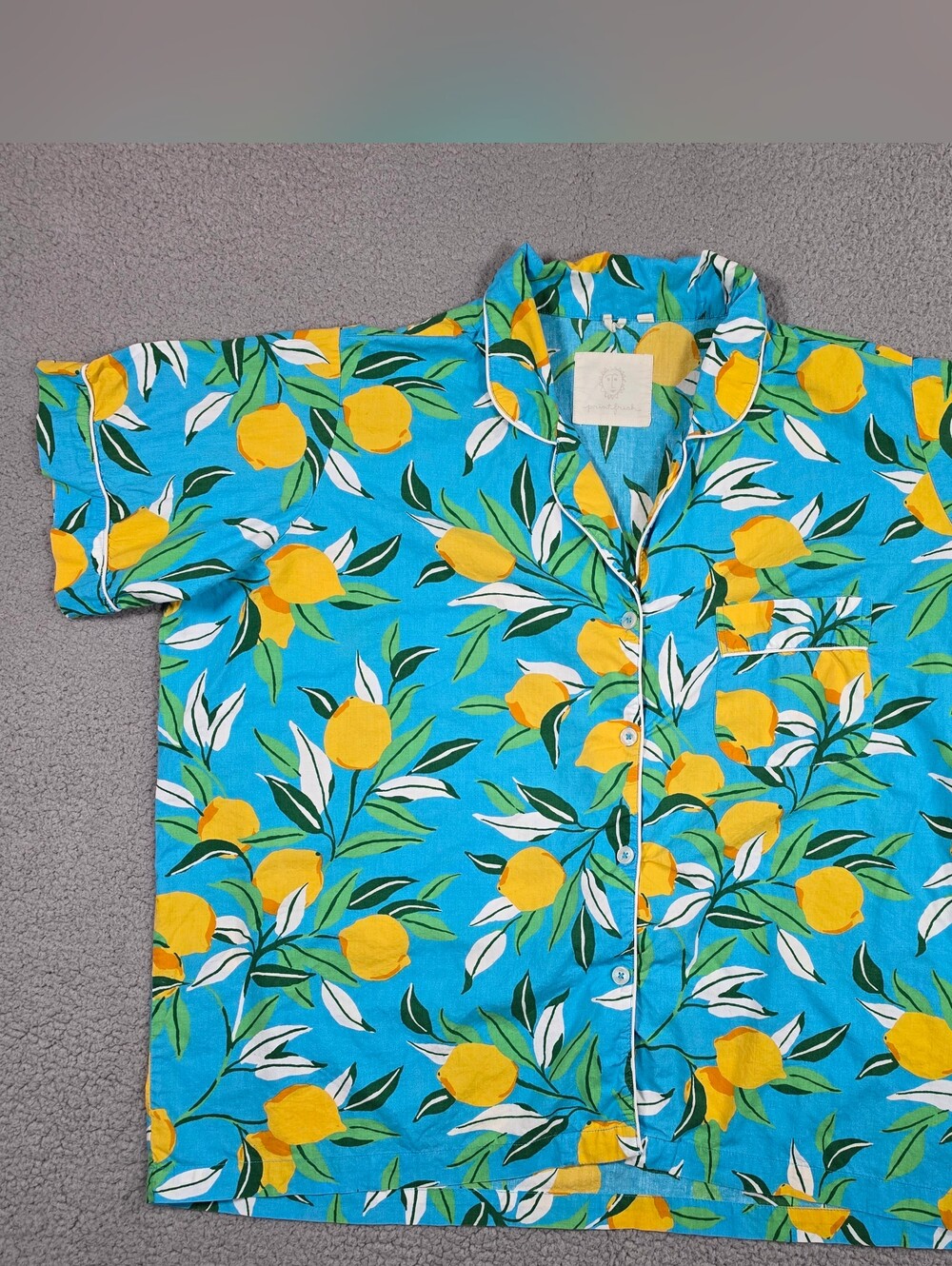 Print Fresh Organic Cotton Pajama Set Womens 3X Blue Lemon Print Drawstring